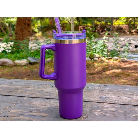 NEW 40 oz Insulated Tumbler Mug with Handle & Straw | Purple - Picture 9 of 10